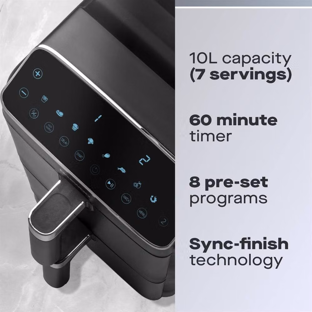 Daewoo Dual Stack 10L Dual Drawer Air Fryer with Keep Warm Function, Black – 3