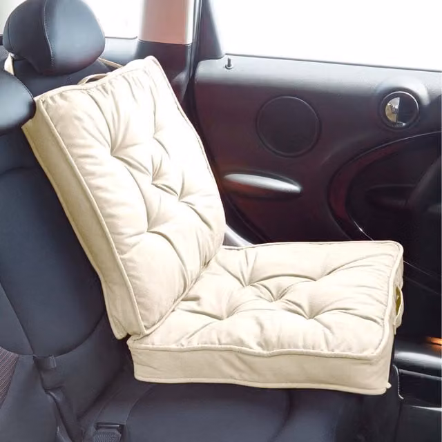 Homescapes Rectangular Cotton Seat Booster Cushion in Beige and Yellow