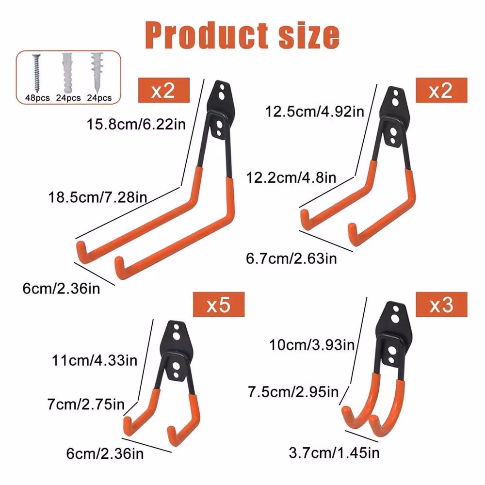 SPETLEK 12-Piece Heavy Duty Wall Mounted Utility Hooks for Garage and Garden Tools in Orange and Black – 2