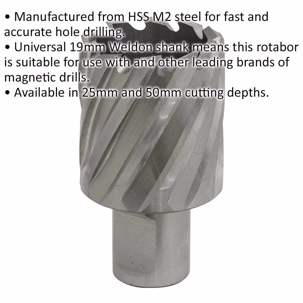 Loops M2 Steel Annular Metal Core Drill Rotabor Cutter with 19mm Shank, Silver, Depth: 25 mm, Diameter: 35 mm – 2