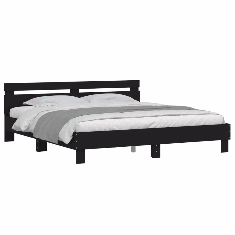 Berkfield Home Modern Black Bed Frame with LED Under-Bed Lighting and USB Charging Port, W: 160 cm, D: 200 cm – 2