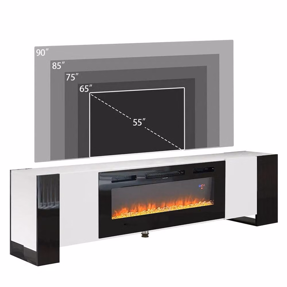FORGEVIO Modern White Glossy Electric Fireplace TV Stand Unit Cabinet – 5