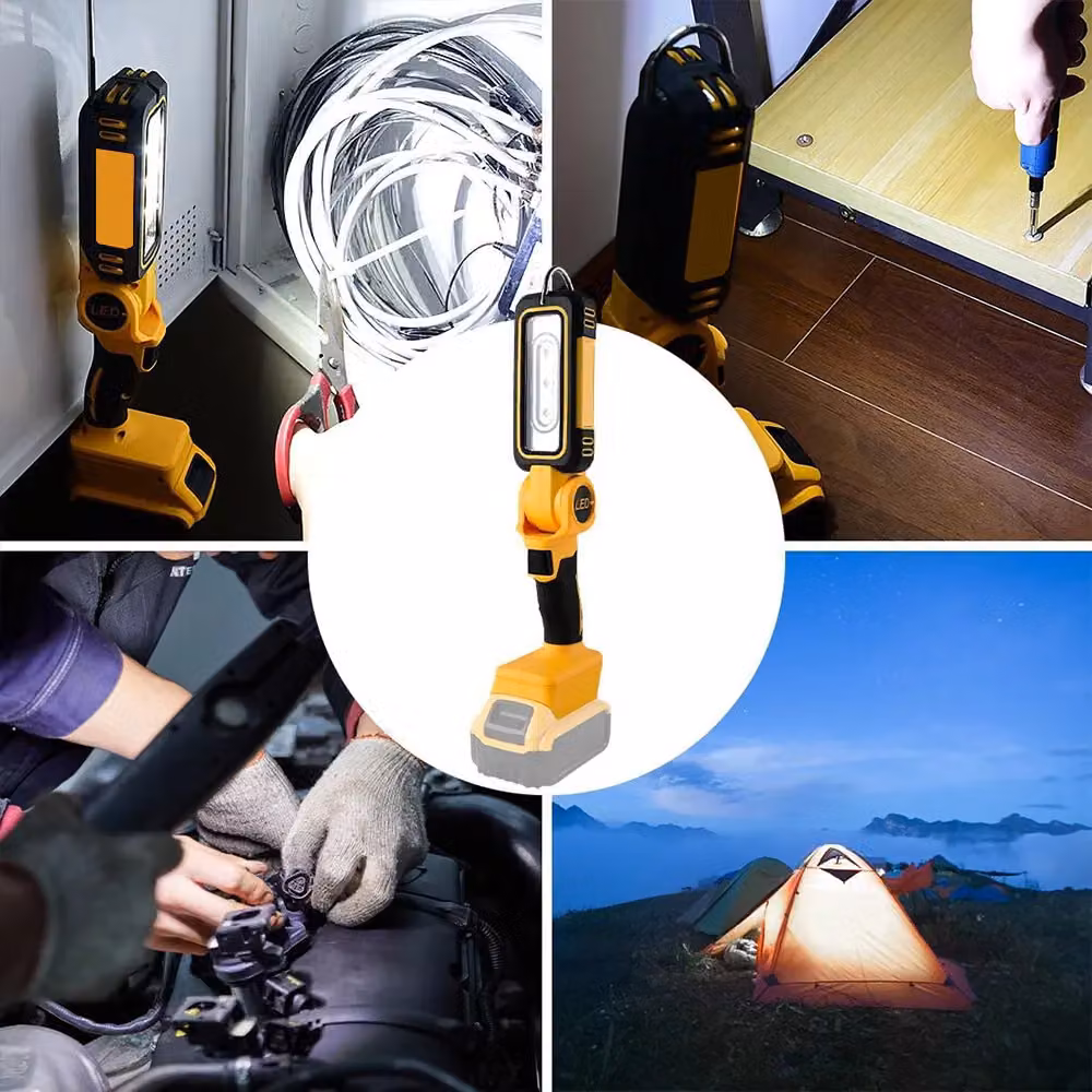 Hinsinc 140 Degree Rotating Handheld LED Work Light, Cordless Yellow Torch for Dewalt 18V 20V Batteries – 4