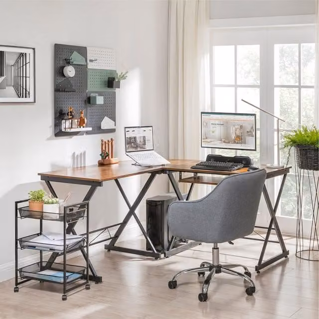VASAGLE Modern L-Shaped Corner Desk for Home Office and Gaming in Black and Brown