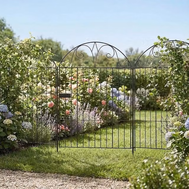 EONLION Metal Garden Fence with Gate and 9 Border Panels, Black, Height: 100 cm