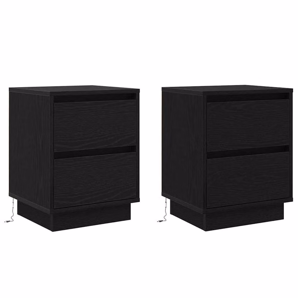 Berkfield Home Modern Bedside Cabinets with Integrated LED Lights, Black, Set of 2, W: 39 cm, D: 34.5 cm, H: 50 cm – 3