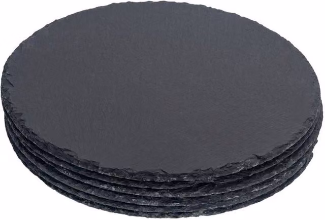 Havendro Set of 6 Round Rustic Slate Placemats, Grey, Diameter: 30 cm