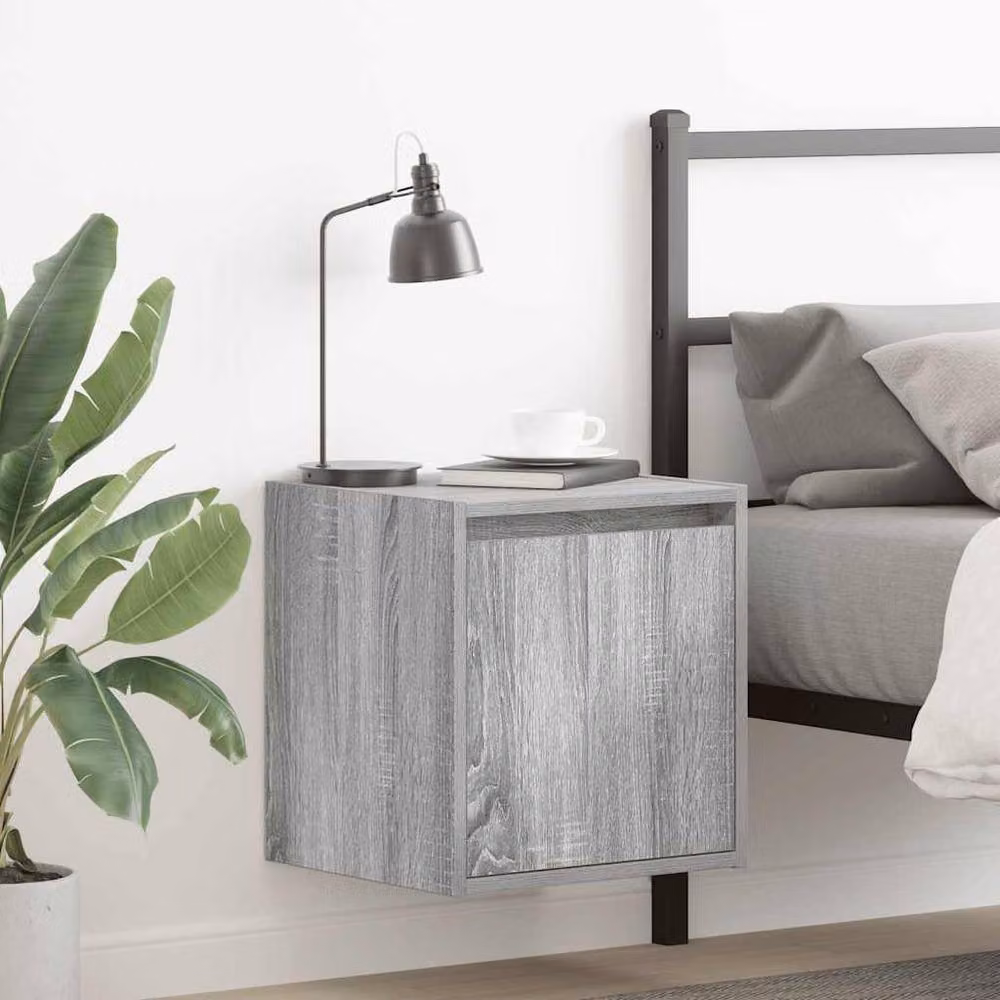 Berkfield Home Set of 2 Wall-Mounted Bedside Cabinets in Grey Sonoma, W/D/H: 38 x 34 x 40 cm – 2