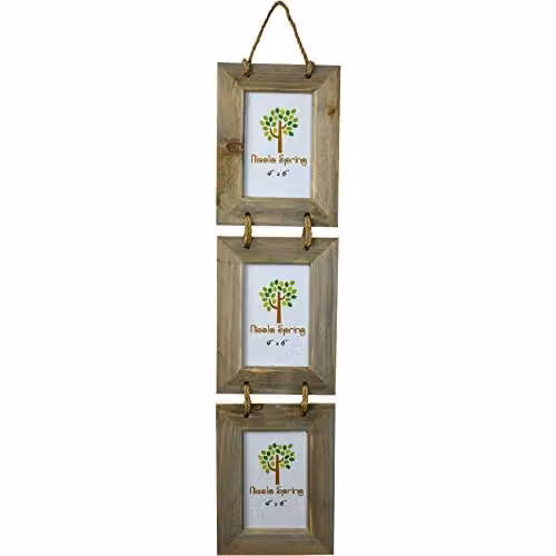 Nicola Spring Rustic Brown Wooden Hanging 3-Photo Frame, Rectangular, Fits 10 x 15 cm Photos