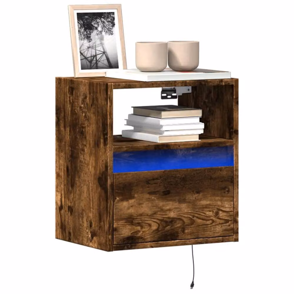 Berkfield Home Set of 2 TV Wall Cabinets with LED Lights in Smoked Oak Brown, W/D/H: 41 x 31 x 45 cm – 2