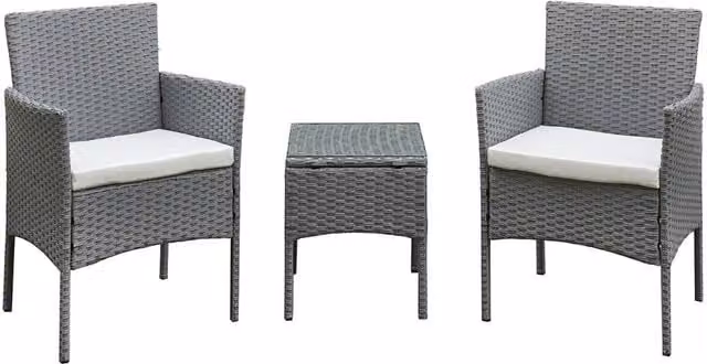Oseasons Antigua Grey Rattan 2 Seat Tea for Two Set with Glass Table