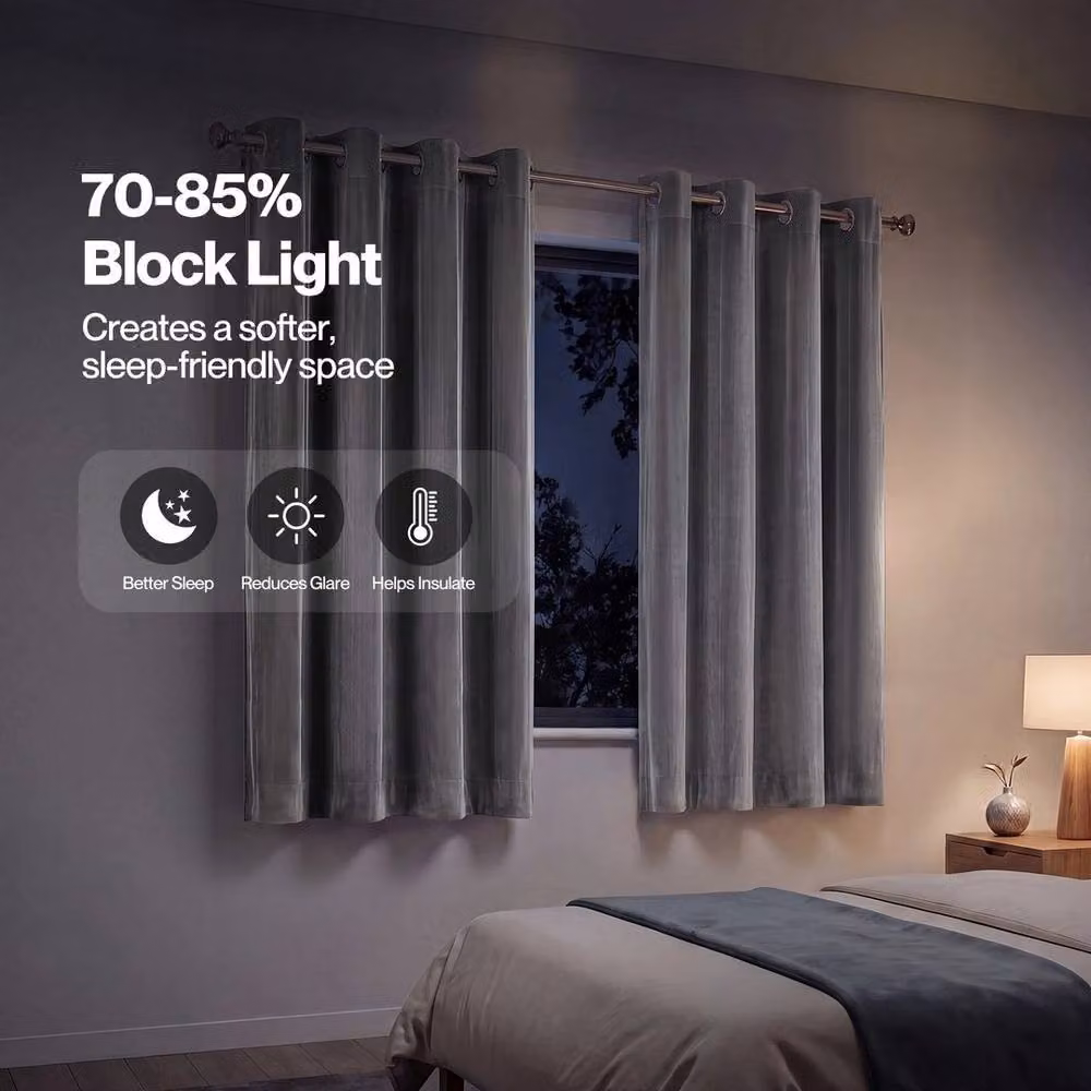 KORVIXA Grey Velvet Thermal Blackout Curtains with Eyelets, Width: 100 cm – 3