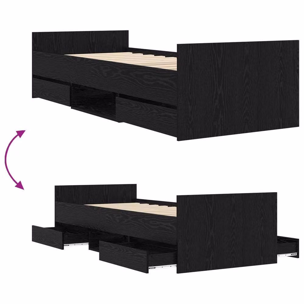 Berkfield Home Modern Bed Frame with Storage Drawers in Black Oak, W/D/H: 80 x 200 cm – 5