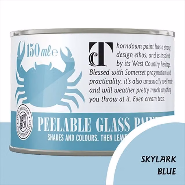 Thorndown Skylark Blue Peelable Glass Paint in Satin Blue and Grey, 7.5cm