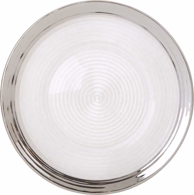 Orsina Ida Embossed Geometric Glass Dinner Plate with Silver Rim, Clear, Diameter: 27 cm