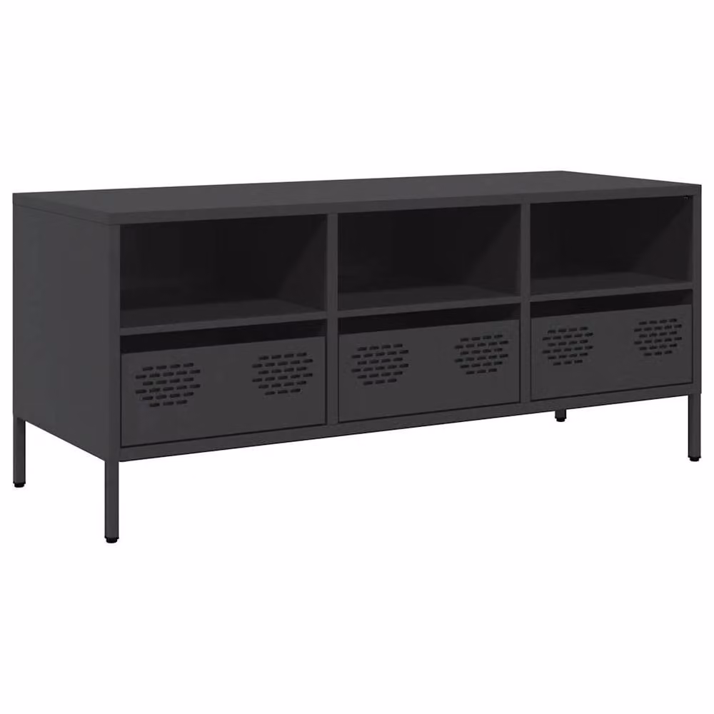 Berkfield Home Industrial TV Cabinet in Black Matt Cold-rolled Steel, W: 101.5 cm, D: 39 cm, H: 43.5 cm – 3