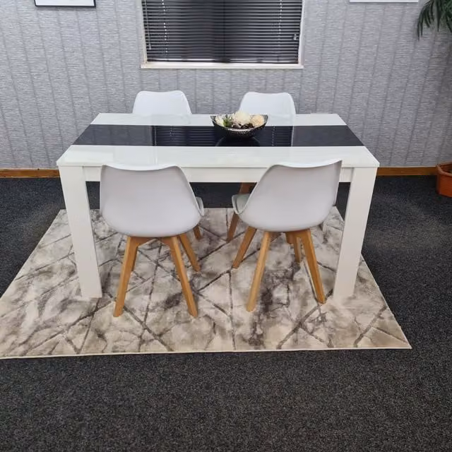 KOSY KOALA Modern Rectangular Dining Room Table and 4 Padded Chairs Set in White, Black or Multicolour, W/D/H: 140 x 80 x 75 cm – 1