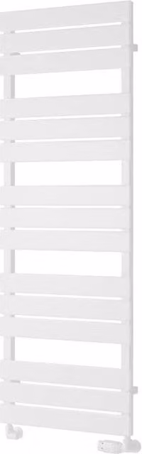 Bathroom Kingdom Avola White Designer Flat Panel Steel Heated Towel Rail W: 50 cm, H: 142.4 cm