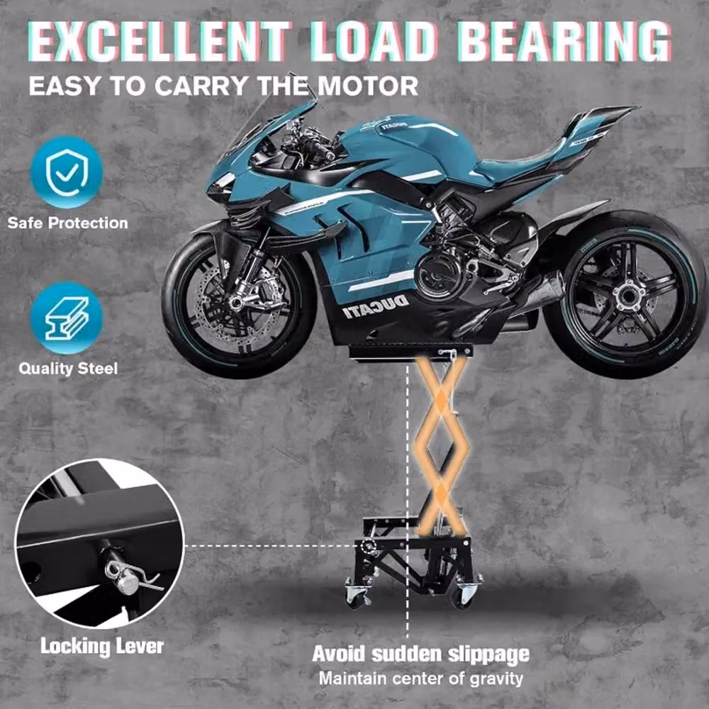 VOGREX Black Steel Hydraulic Motorcycle Lift Table and Scissor Jack for ATV Workshop Use – 7
