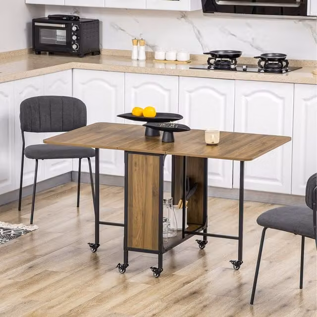 HOMCOM Mobile Drop Leaf Folding Kitchen Table in Brown