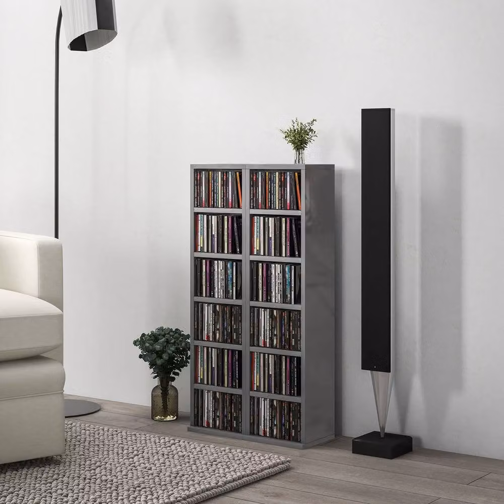 STILVORA Set of 2 Modern Grey CD Storage Units with Adjustable Shelves – 2