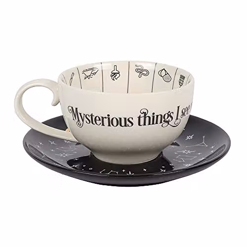 Something Different Ceramic Fortune Telling Teacup and Saucer in Black, White and Gold, H 7.5 cm – 1