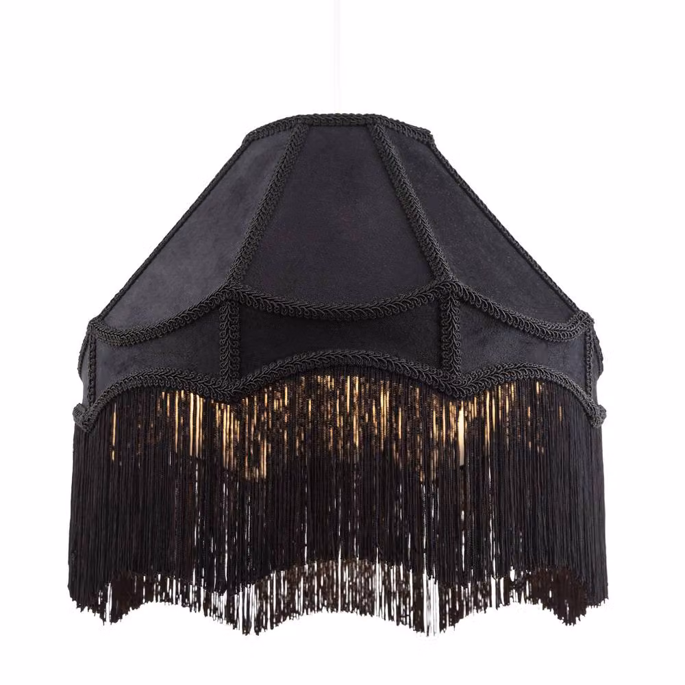 Happy Homewares Traditional Victorian Empire Soft Velvet Lamp Shade with Tassels in Black, Diameter: 40.64 cm – 2