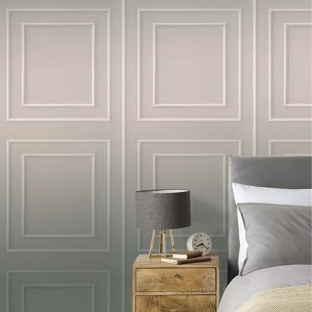 Rasch Beaded Wood Panel Realistic 3D Effect Panelling Wallpaper in Grey and Beige