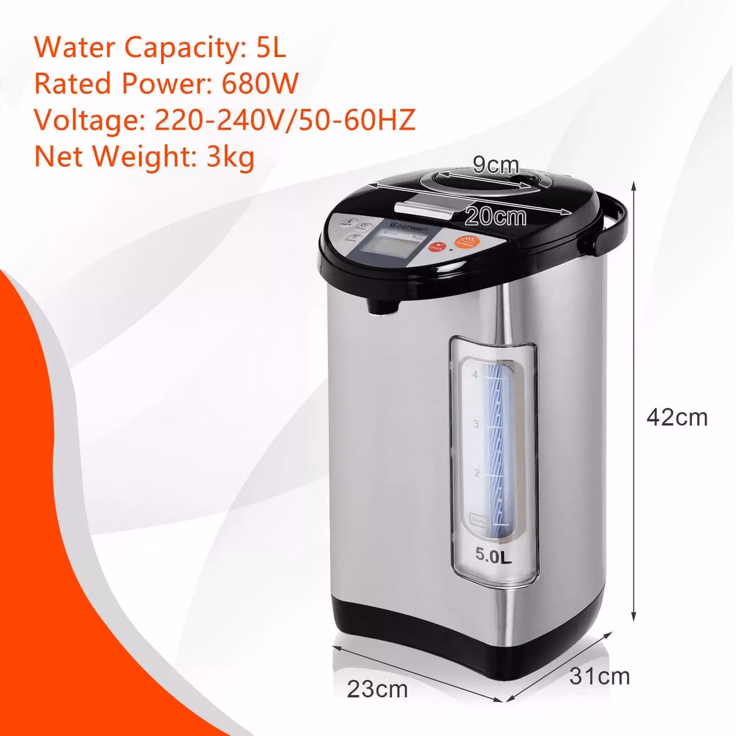 Costway Instant Hot Water Dispenser and Thermal Water Boiler with 5 Temperature Settings, 5L Capacity, Silver – 2