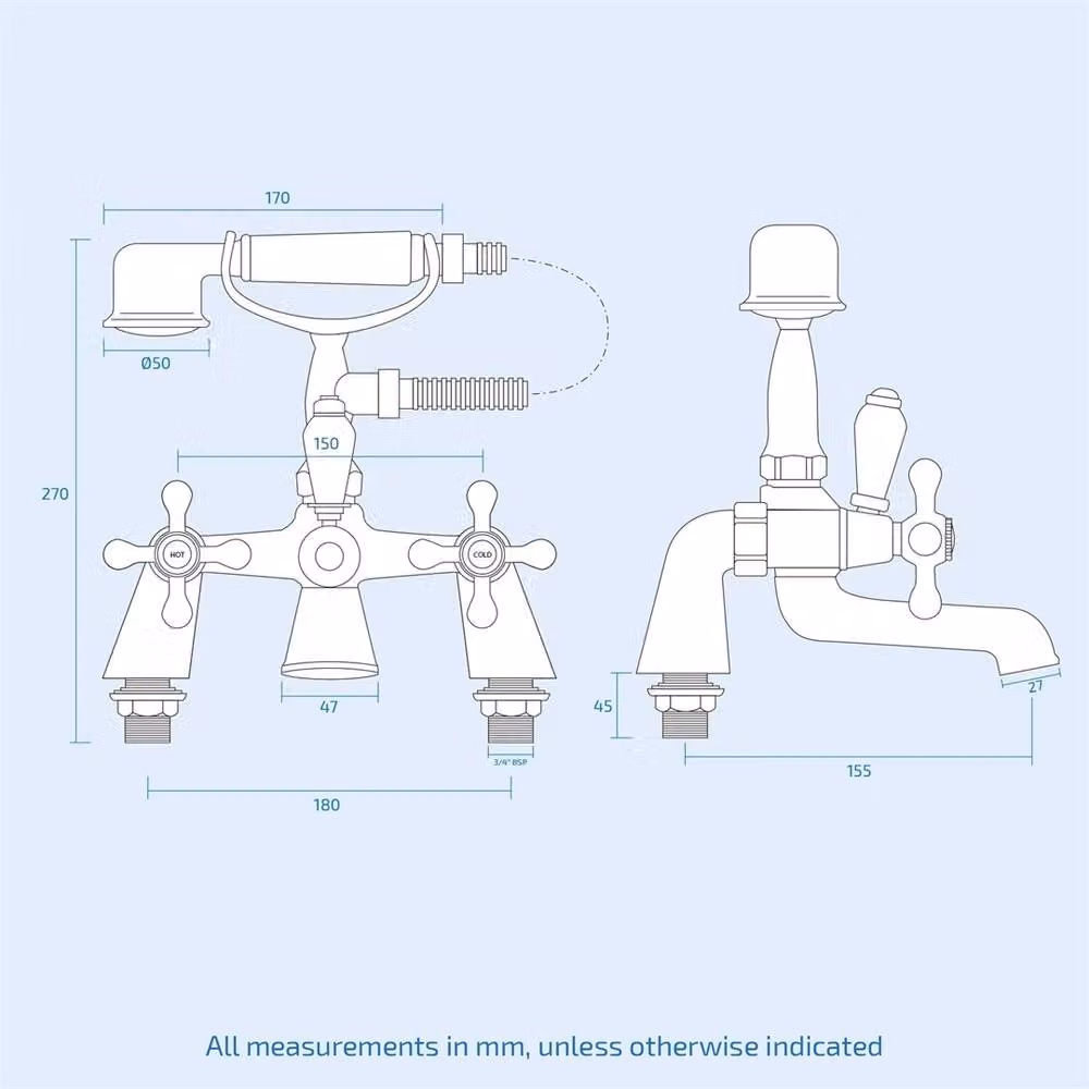 Nordara Traditional Single Lever Bath Shower Mixer Tap Set in Chrome Silver – 2
