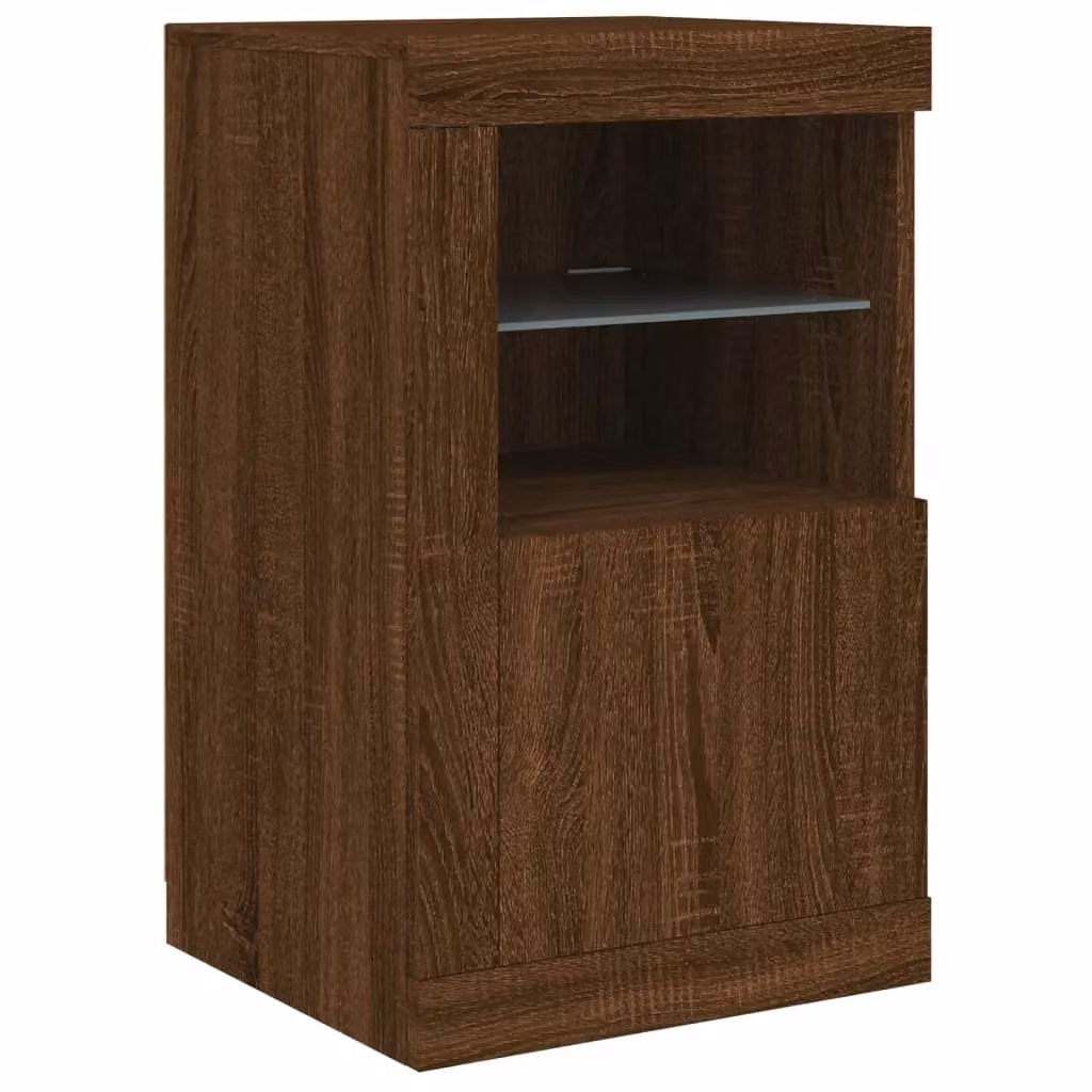 Berkfield Home Modern Side Cabinet in Brown Oak with Integrated LED Lighting and Glass Doors – 1