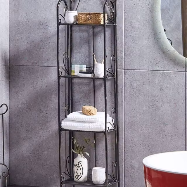 Wyld and Coco Everstone 4-Tier Black Metal Free-Standing Bathroom Shelf