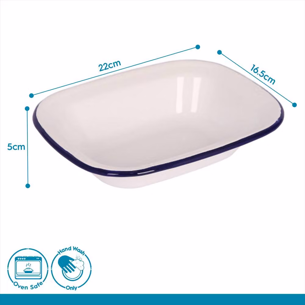 Argon Tableware White Enamel Pie Dishes in Blue, Pack of 6, W: 22 cm, D: 16.5 cm – 3