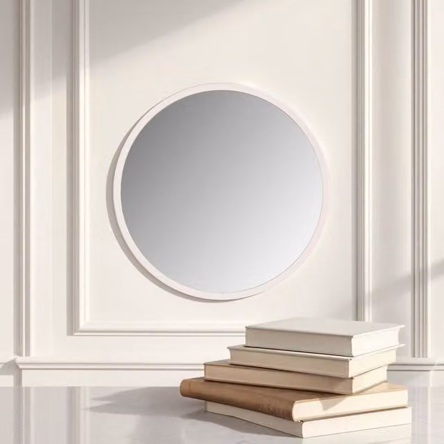 Yearn Modern Round Glass Wall Mirror in White, Diameter: 70 cm