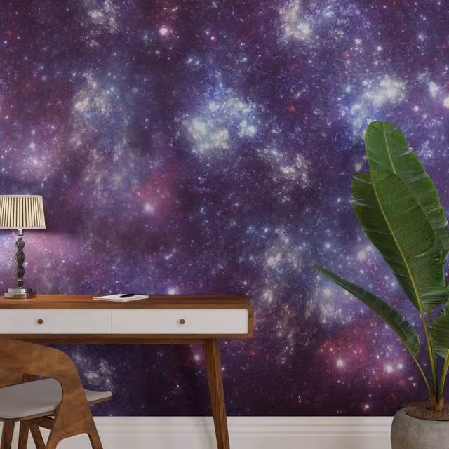 Superfresco Easy Stardust Aurora Abstract Wall Mural in Blue and Purple, W: 300 cm, H: 280 cm