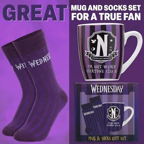 Get Trend Wednesday Mug and Socks Set in Purple and Black, 315ml – 2