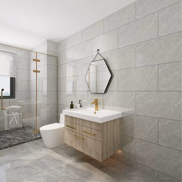 Livingandhome Peel and Stick Marble Tile Wallpaper, 10 Pieces, Light Grey