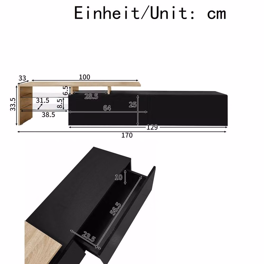 BTM Modern TV Stand with Integrated LED Lighting, Glass Shelves and MDF in Sand/Brown, W/D/H: 82.0 x 33.0 x 33.5 cm – 3