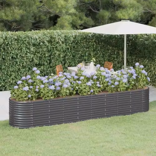 vidaXL Powder-coated Steel Oval Raised Bed Planter for Vegetables, Herbs and Flowers, Anthracite, W/D/H: 368 x 80 x 68 cm – 2