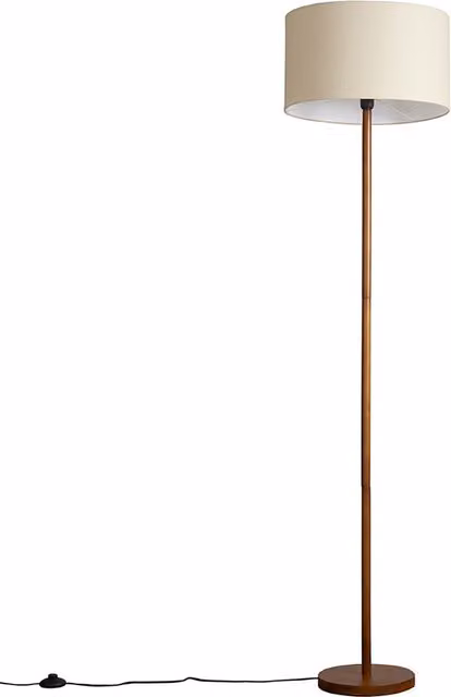 ValueLights Heather Wood Floor Lamp with Brown Wood and Beige Fabric Cylinder Shade