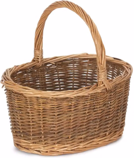 Red Hamper Wicker Country Oval Shopping Basket in Brown and Red – 1