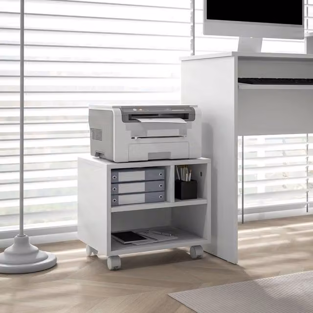 HOMCOM 2 Tier Modern White Printer Stand with Wheels