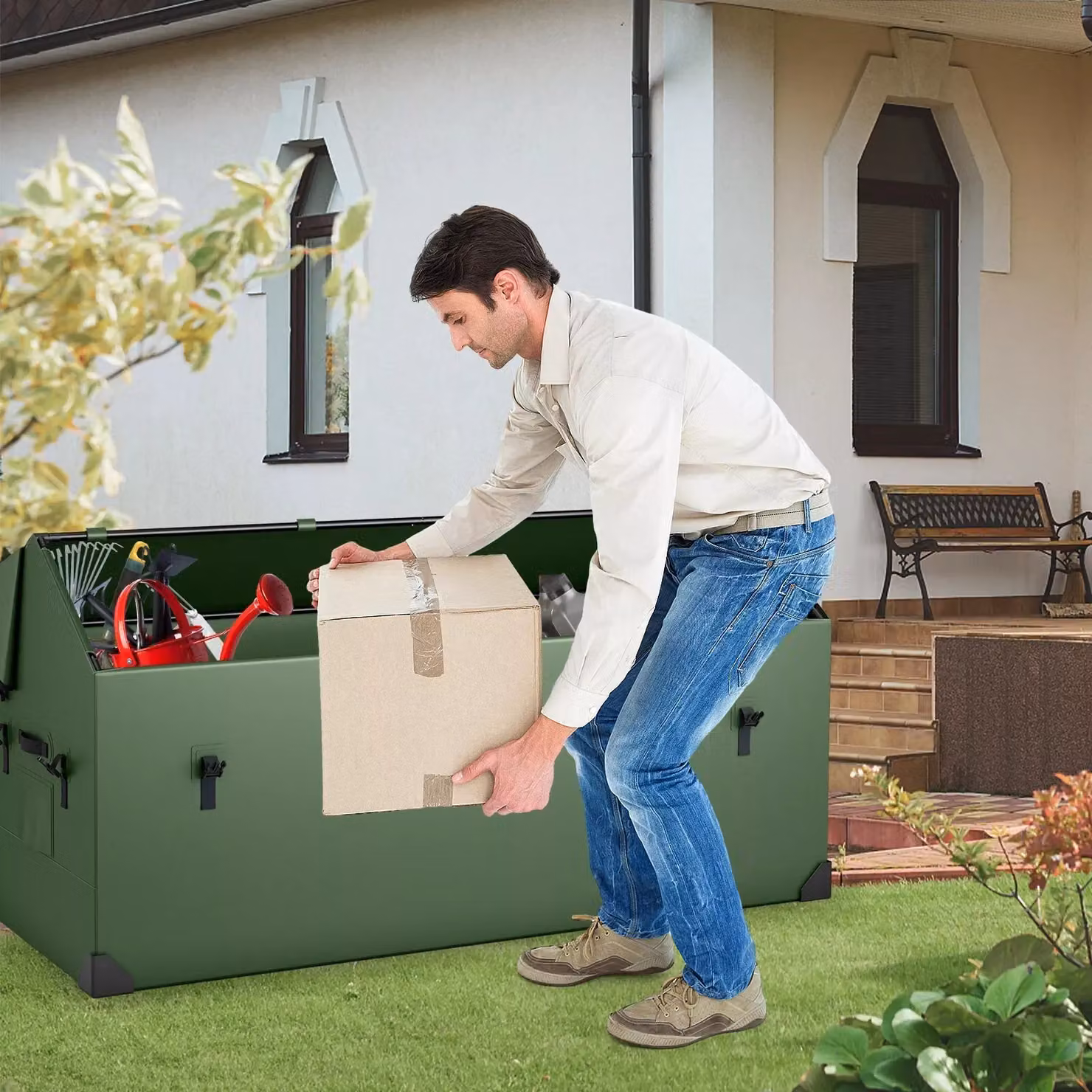 Costway Waterproof Outdoor Storage Box, 658L Green Deck Box – 3