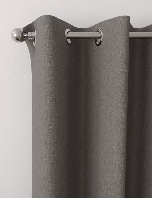 M&S Charcoal Mix Brushed Eyelet Blackout Thermal Curtains, Grey/Anthracite, H: 229 cm, W: 117 cm
