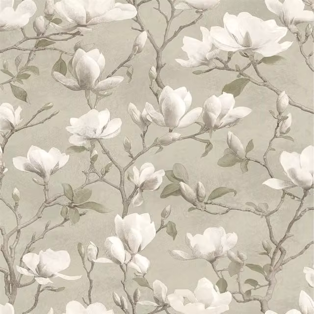 Holden Decor Opus Petalina Magnolia Floral Bloom Vinyl Wallpaper in Green