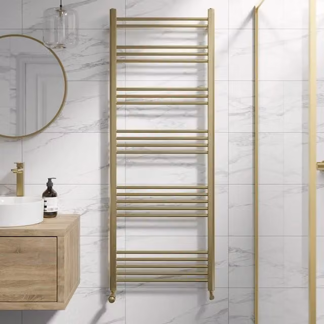 Temprazo Curved Bar Heated Towel Radiator in Black or Gold, W: 120 cm, D: 45 cm