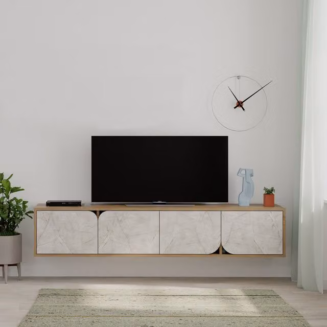 Decortie Spark Modern Wall Mounted TV Unit in Brown and Bronze Wood Effect