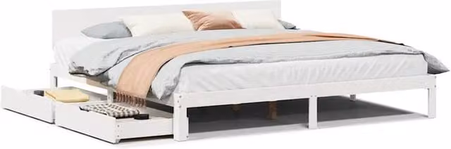Berkfield Home Super King Bed Frame with Drawers in White Rustic Pine Wood, W/D/H: 180 x 200 x 69.5 cm