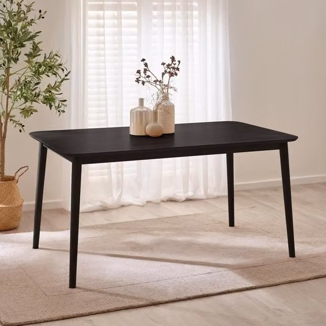 FurnitureboxUK Lynton Mid-Century Rectangular Rubberwood 6 Seat Dining Table in Black