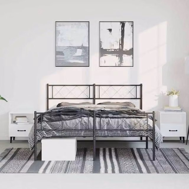 Berkfield Home Metal Bed Frame with Headboard and Footboard, Black, W/D/H: 135 x 190 x 90 cm – 1